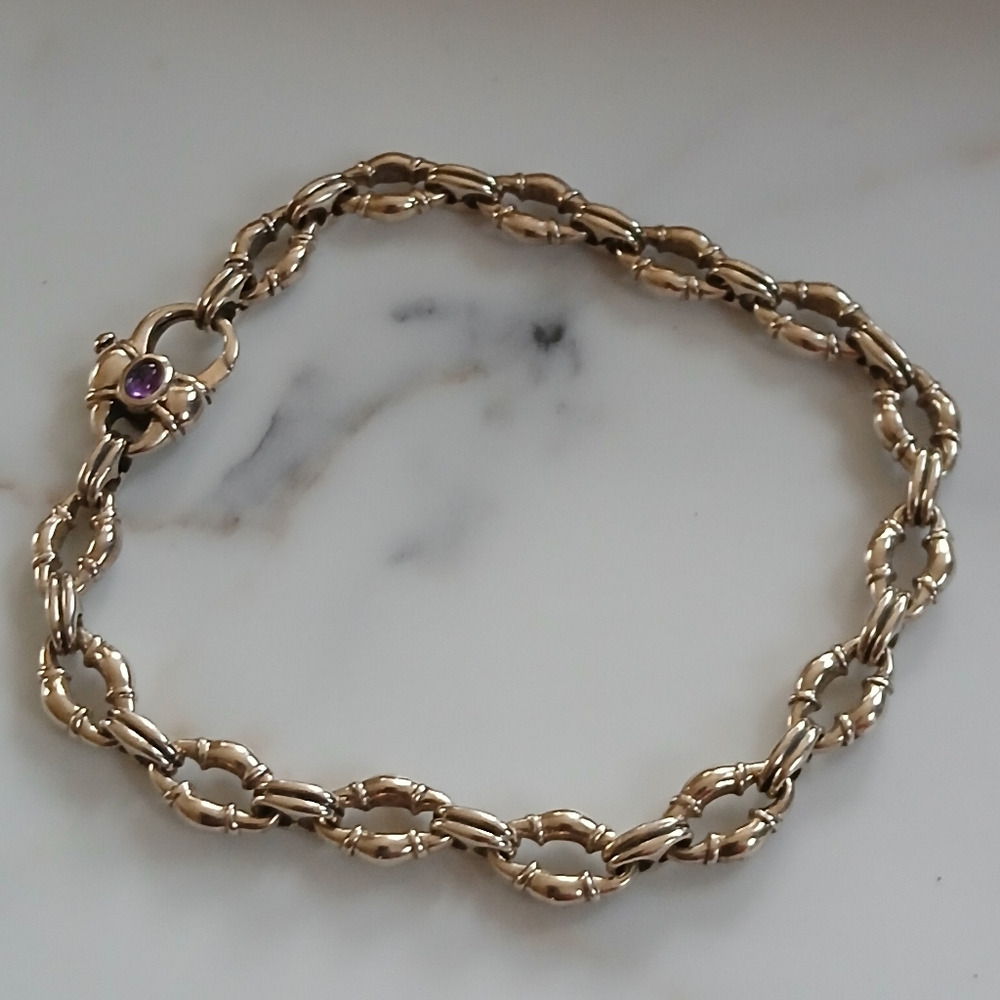 Scott Kay Bolo Link Bracelet with Amethyst Clasp  8" .925